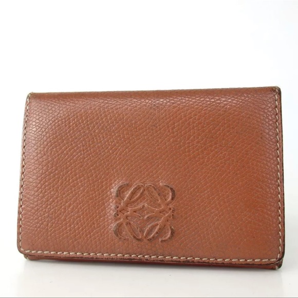 AUTH LOEWE Leather Card Case Holder Brown - Picture 1 of 6